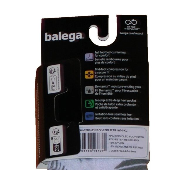 Balega Enduro Medium Cushion Quarter Socks Men's Size XL White NWT - Picture 7 of 7